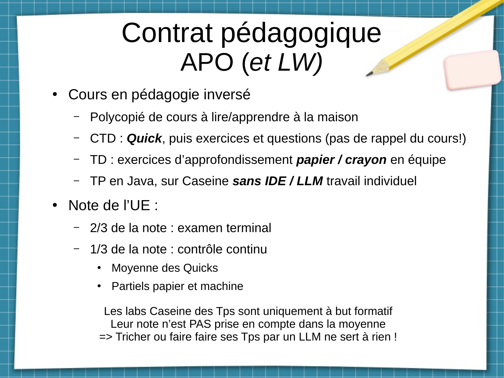 The APO course contract, as presented to students
